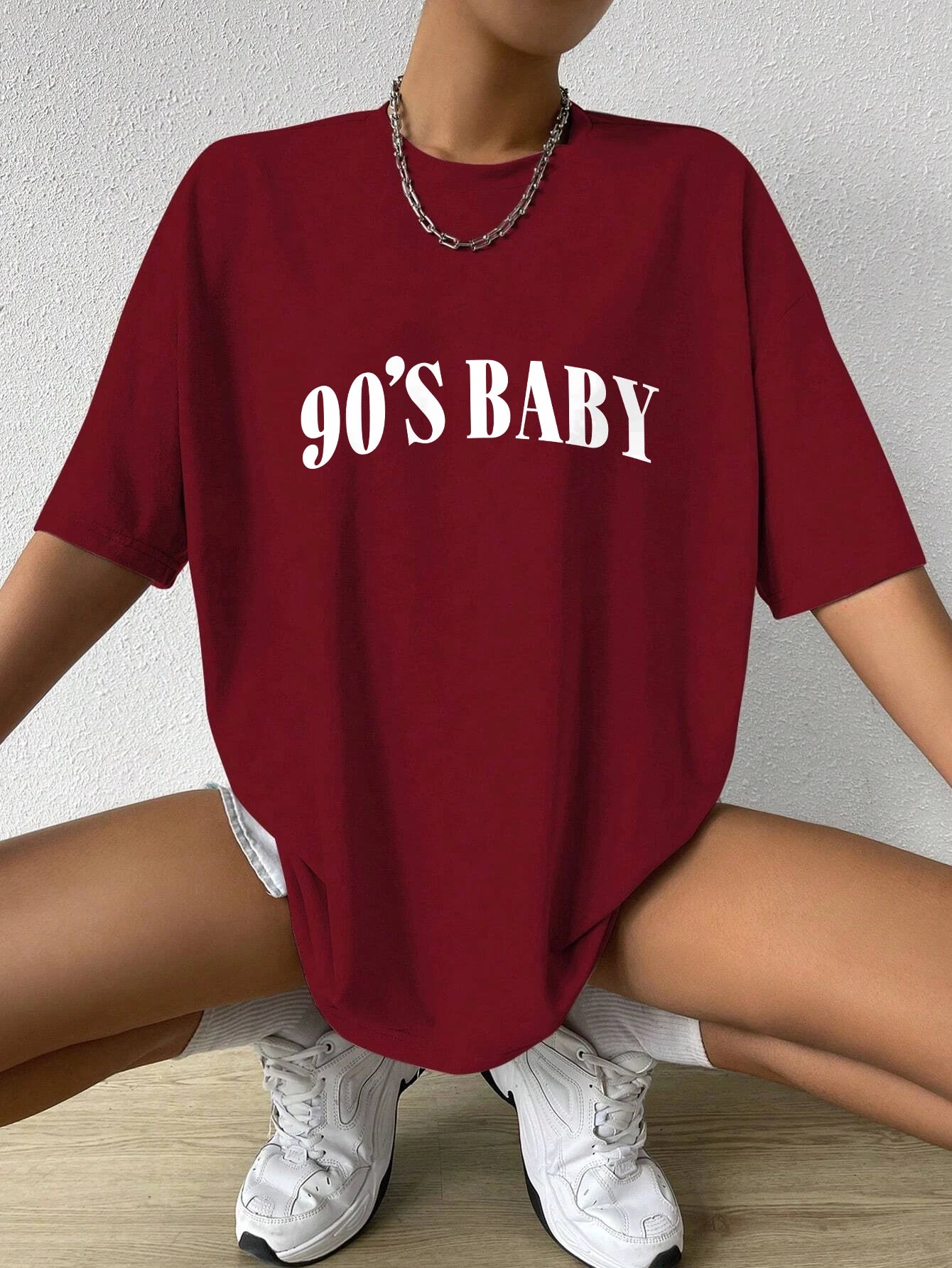 90s Baby Creativity Letter Graphic Tee - Oversized Women's Cotton T-Shirt
