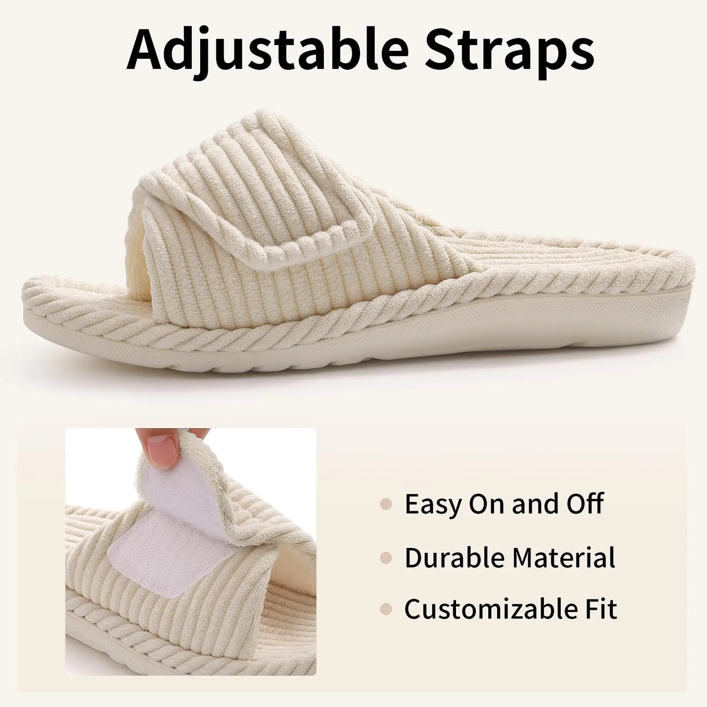 Women's Adjustable Open Toe Slippers with Corduroy Material