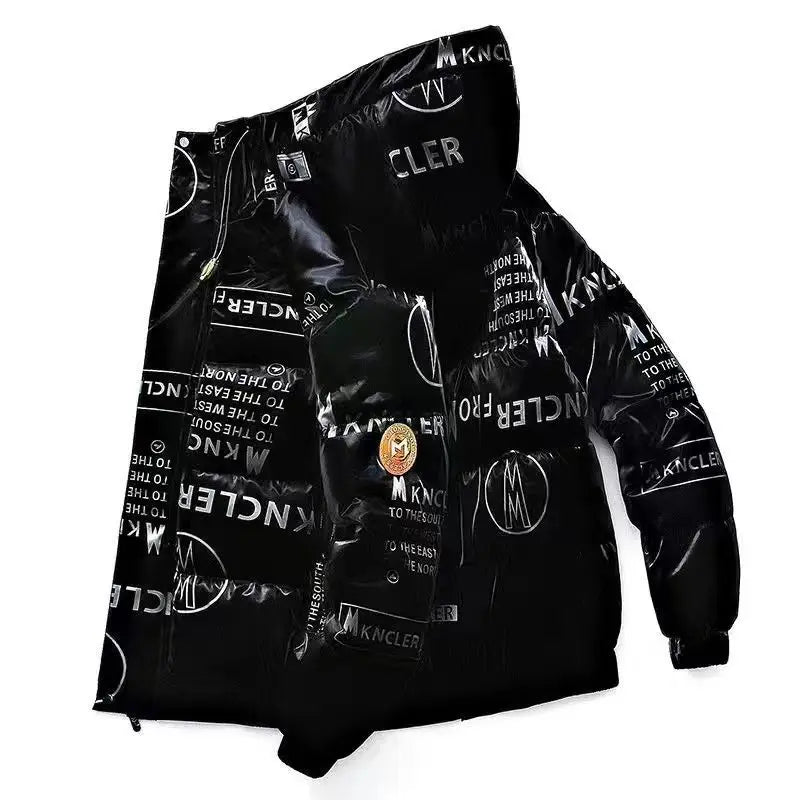 Men's Glossy Thickened Parka Jacket with Stand Collar