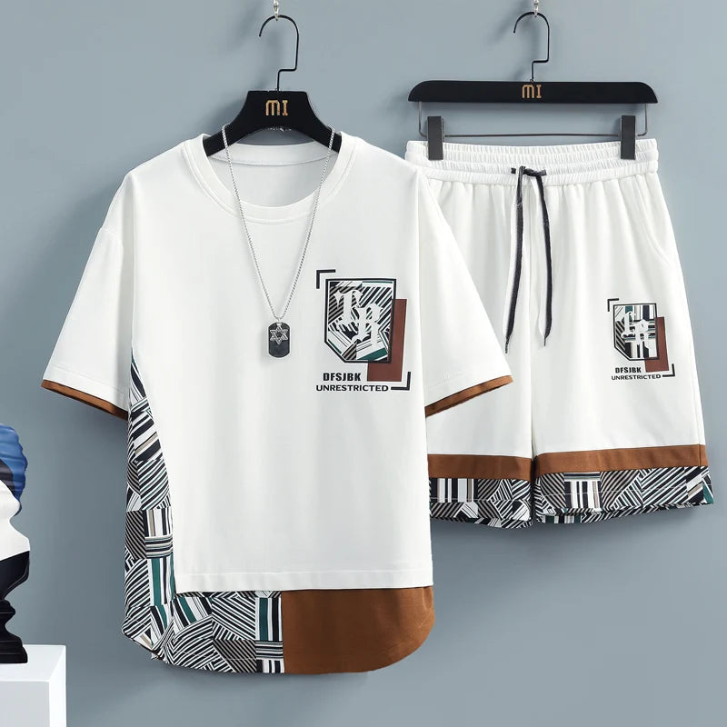 Men's Two-Piece T-Shirt and Shorts Set - Various Colors