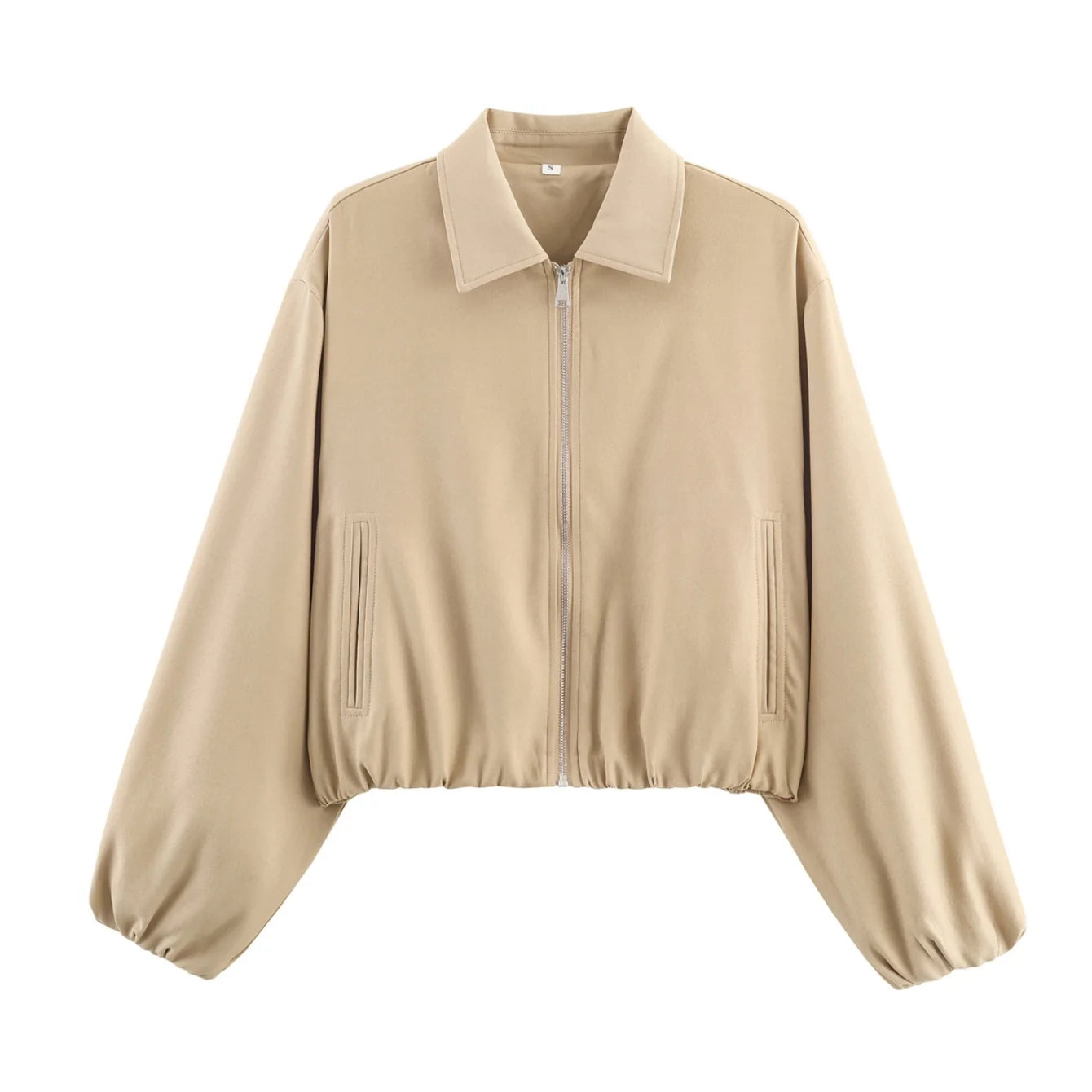 Women's Short Zipper Jacket with Long Sleeves, Casual Style, Elastic Hem
