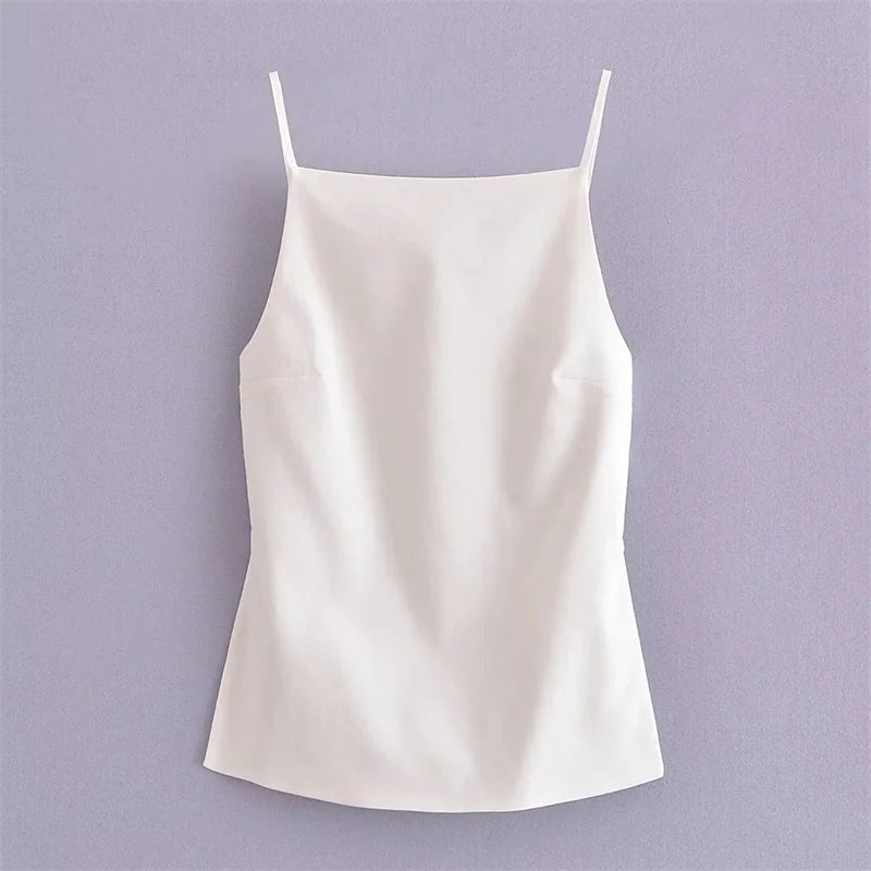 Backless Sleeveless Black and White Crop Top for Women with Thin Straps