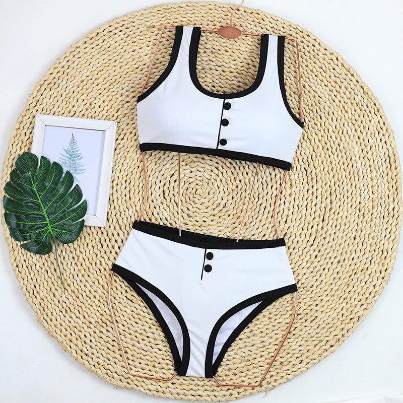 Women's High Waist Ribbed Bikini Set |- Stylish Two-Piece Swimsuit for Women