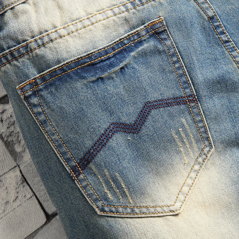 Men's Distressed Ripped Slim Fit Stretch Straight Denim Jeans