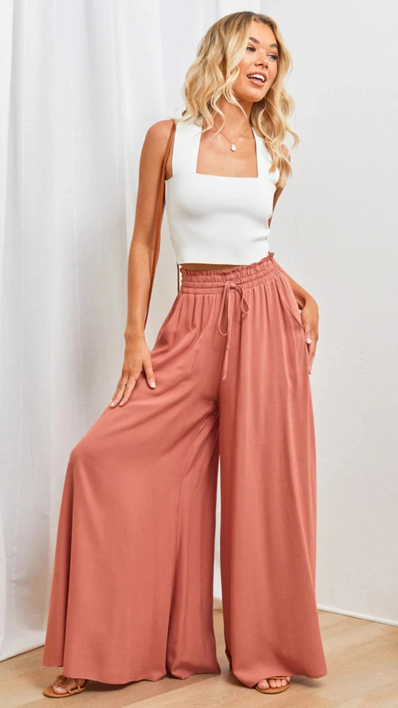 Women's Wide Leg Pants with Elastic Waistband