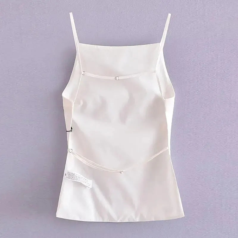 Backless Sleeveless Black and White Crop Top for Women with Thin Straps