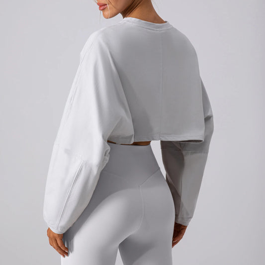 Women's Long Sleeve Sports Crop Top - Loose Fit Athletic Sweater for Active Lifestyle