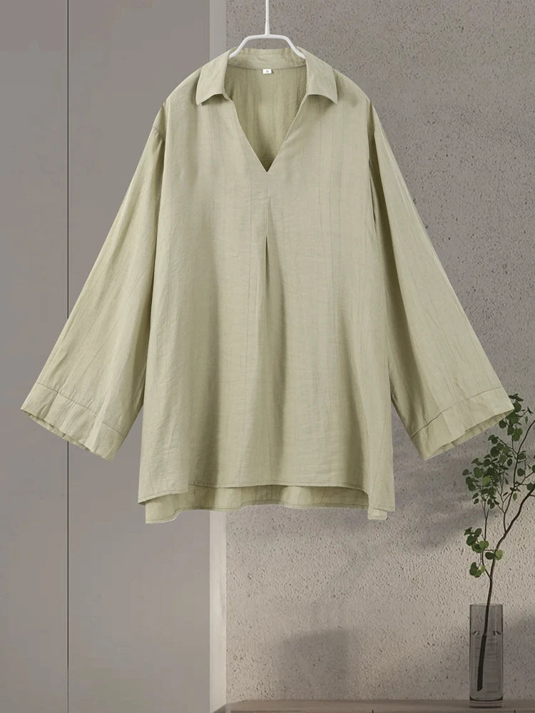 Women's 2-Piece Loose Fit Trouser and Long Sleeve Turn-Down Collar Shirt Set