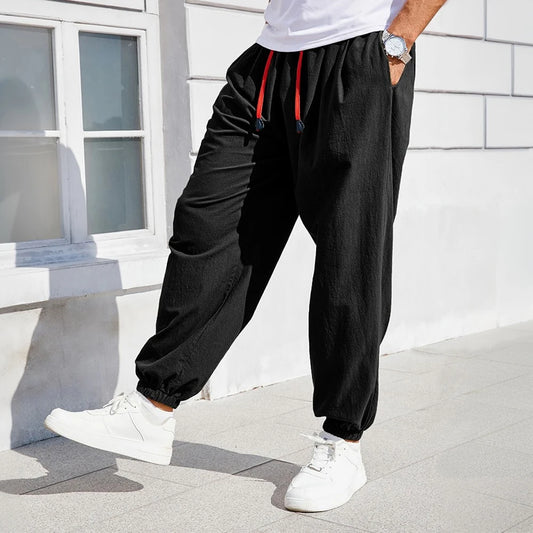 Men's Loose Fit Cotton-Linen Harem Sweatpants