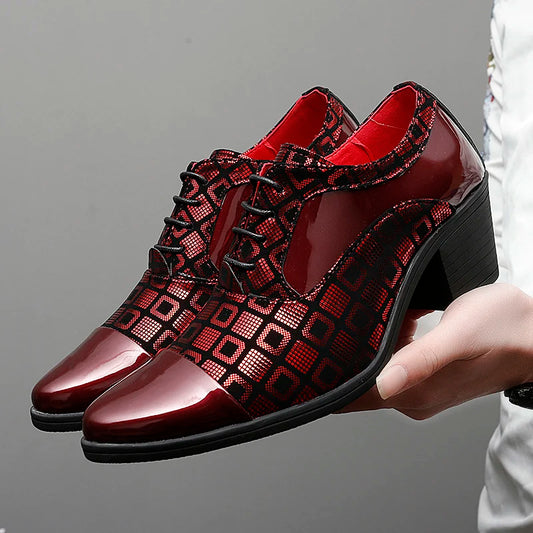 Luxury Men's High Heel Faux Leather Elevator Shoes