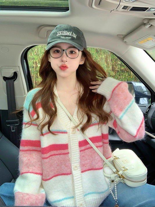 Women's Sweet Striped Knitted Cardigan Sweater