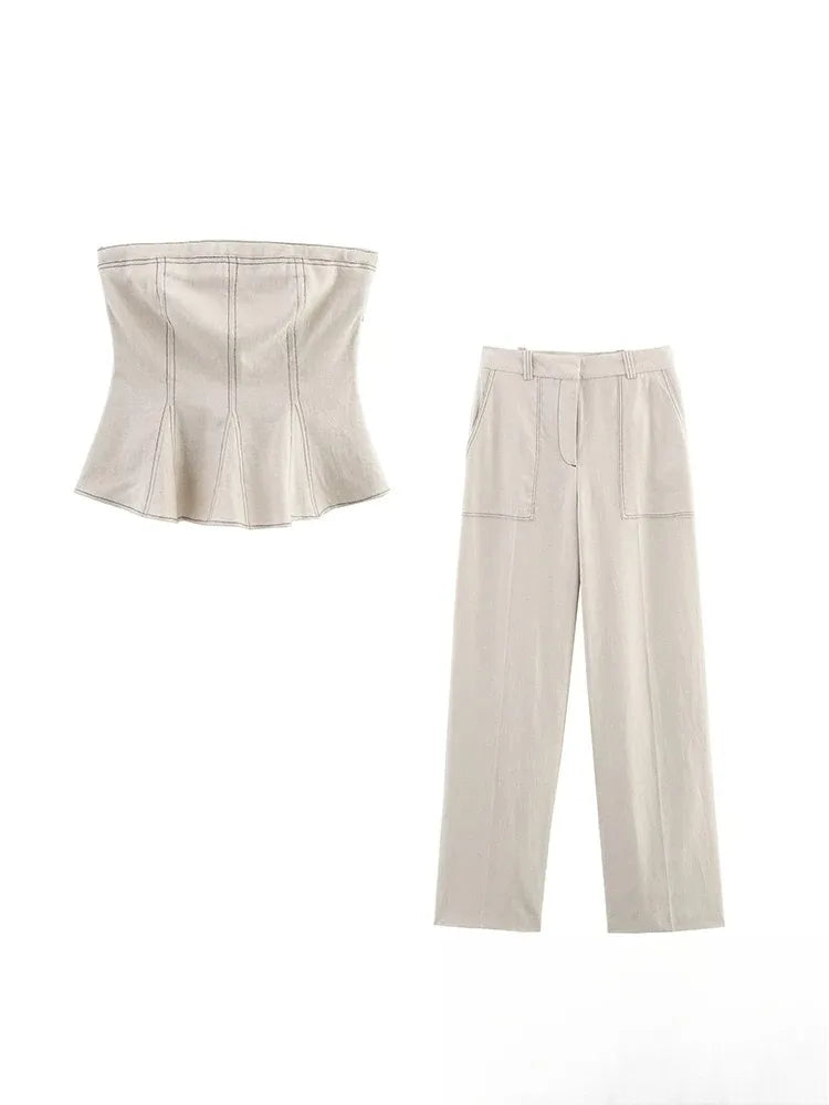 Women's Two-Piece Set: Sleeveless Tube Top & High-Waist Wide Leg Pants