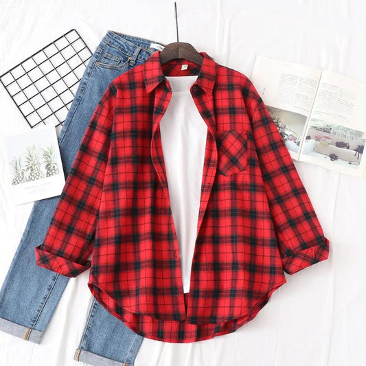 Casual Women's Plaid Shirt - Loose Fit Checkered Top