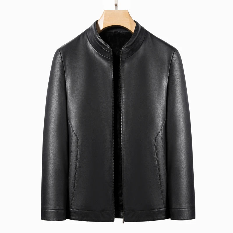 Men's Genuine Leather Stand Collar Jacket – Slim Fit Thin Design for Men