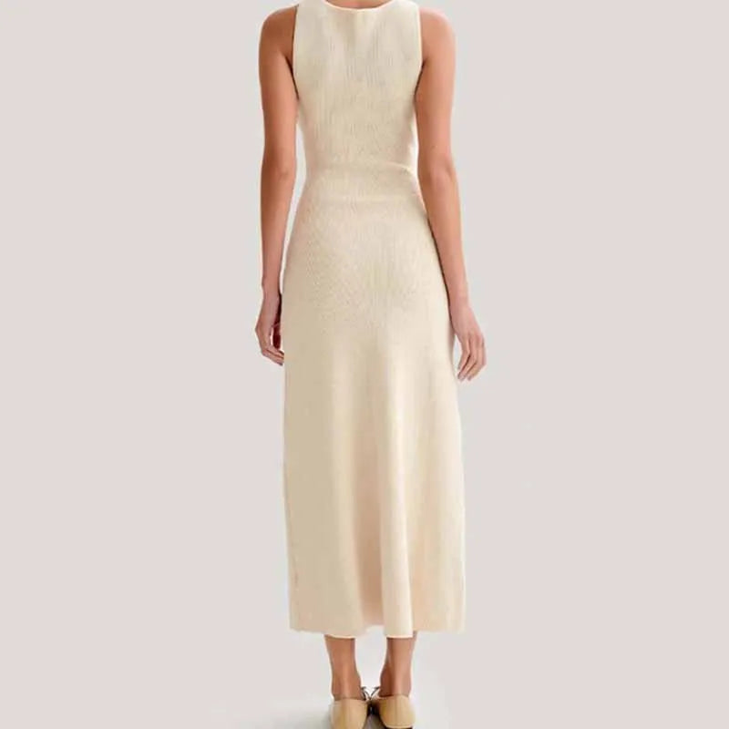 Stylish Women's Long Sleeveless Knitted Dress with Buttons