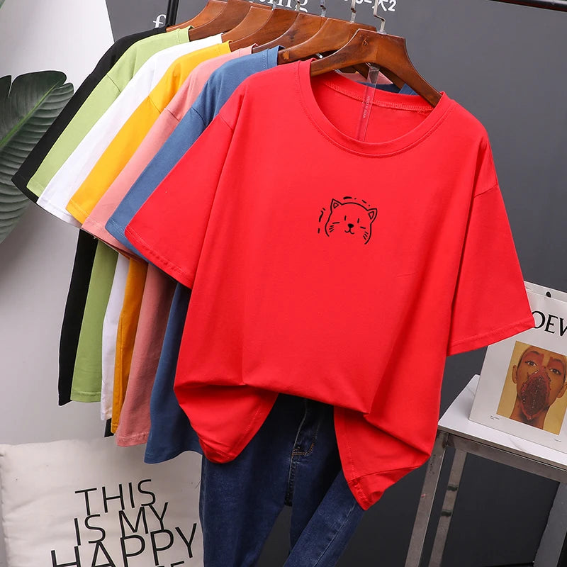 Women's Oversized Cotton T-Shirt - Soft Loose Casual Tee by Hirsionsan