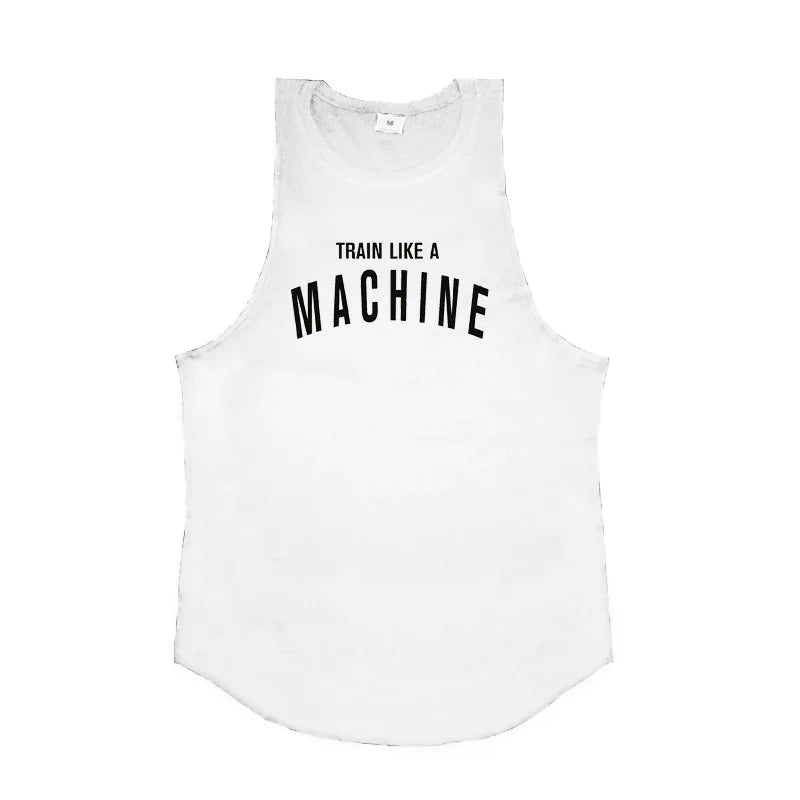Men's Cotton Tank Top with "Train Like a Machine" Printed Design