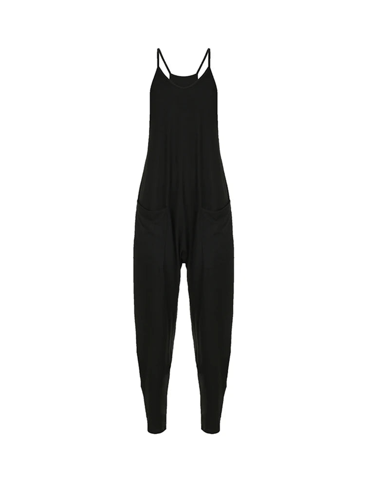 Women's Casual Baggy Jumpsuits with Pockets & Straps