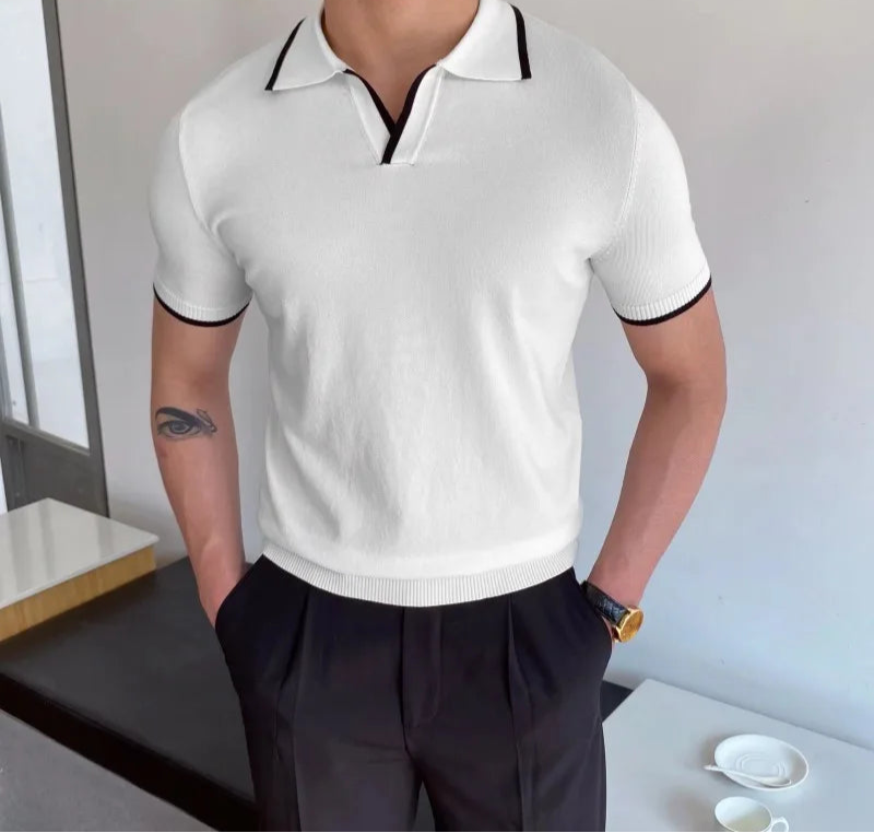 Men's Short Sleeve Polo Shirt with Turn-Down Collar