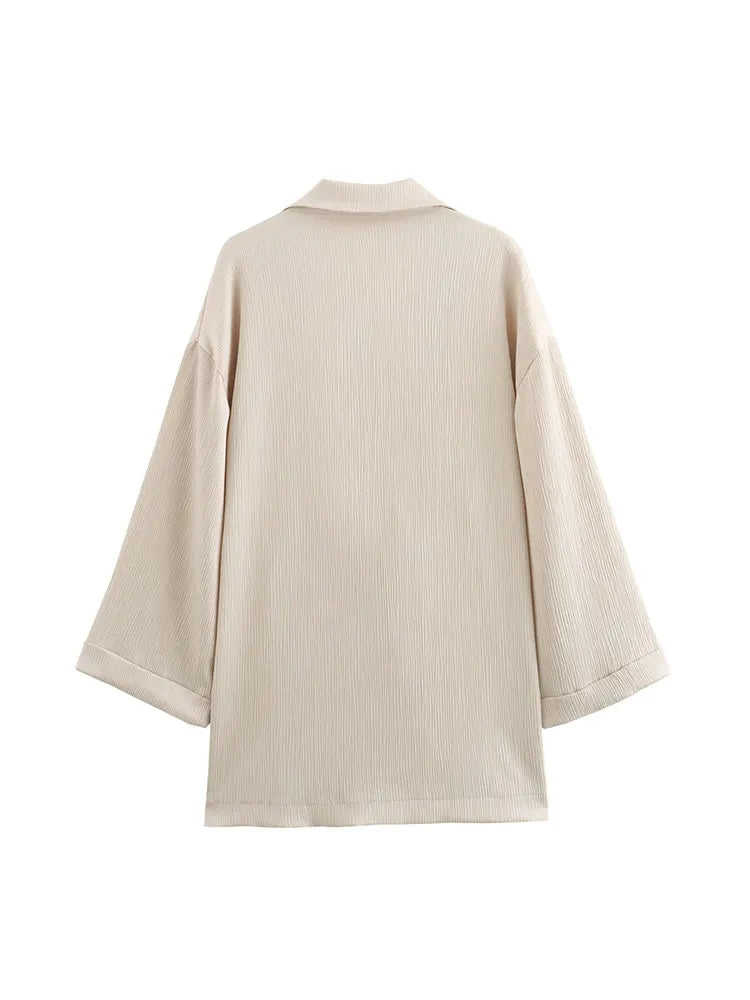 Women's 2-Piece Long Sleeve Double-Breasted Blazer + Wide Leg Trousers Set