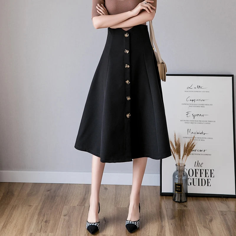 Women's High Waist Vintage Maxi Skirt – Button-Up & Loose Fit