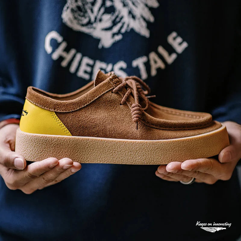 Men's Vintage Thick-Soled Faux Leather Low-Cut Sneakers