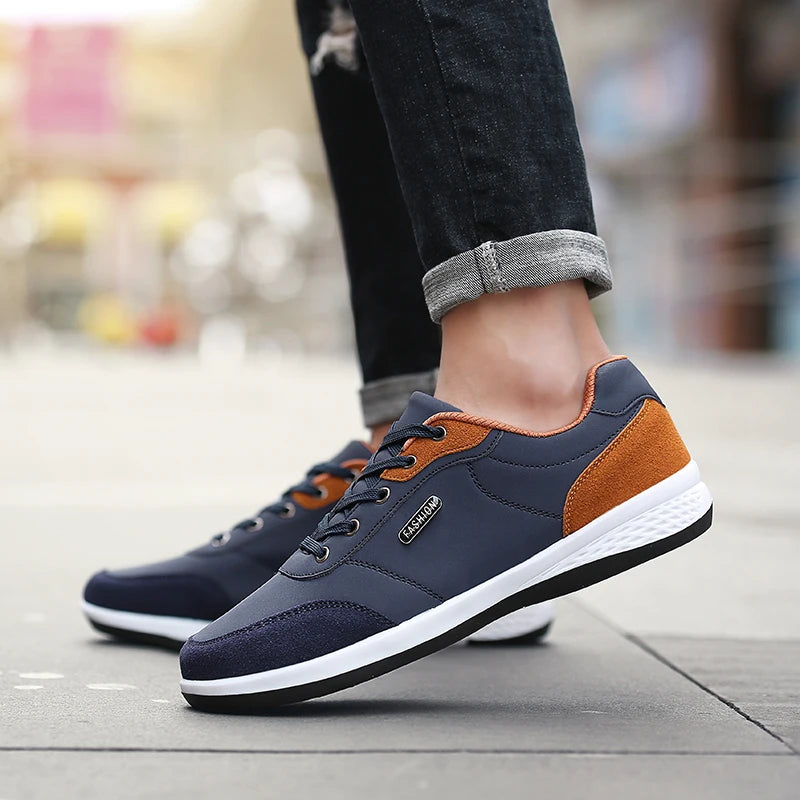 Men's Faux Leather Sneakers – Non-Slip Casual Shoes