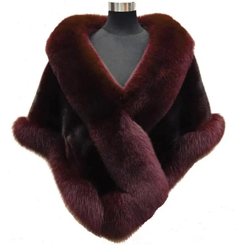 Women's Faux Fur Shawl Jacket - Thick, Warm, and Stylish Faux Fur Wrap