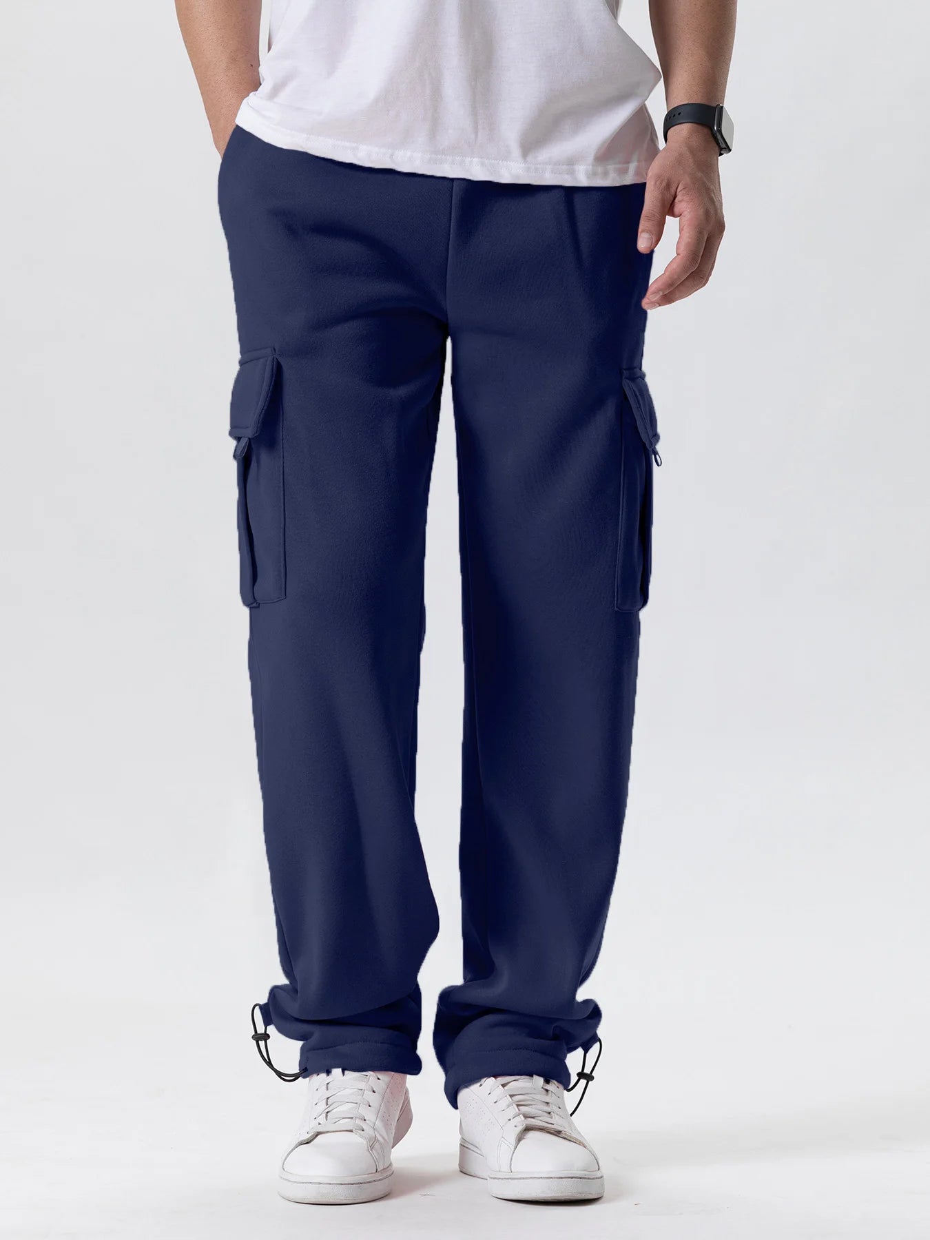 Men's Oversized Straight Fit Sweatpants with Drawstring & Multiple Pockets