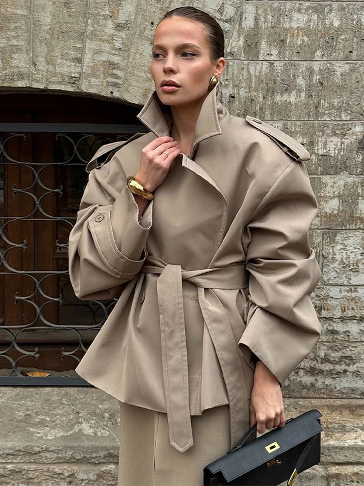 Women's Wool Blend Overcoat with Shoulder Pads