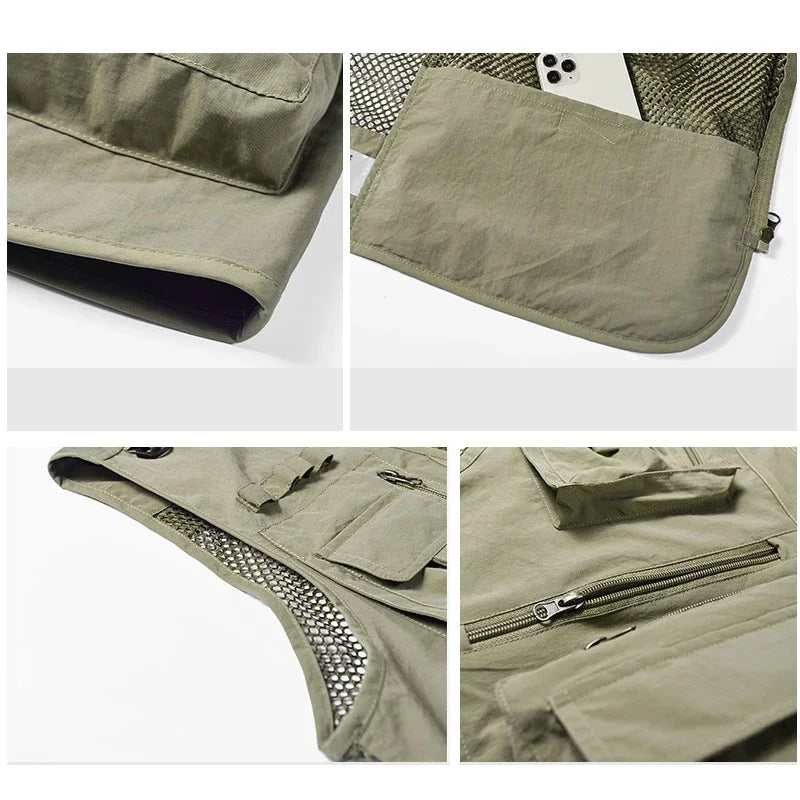 Men's Tactical Vest Jacket - Mesh Waistcoat with Tool Pockets- Sleeveless Design
