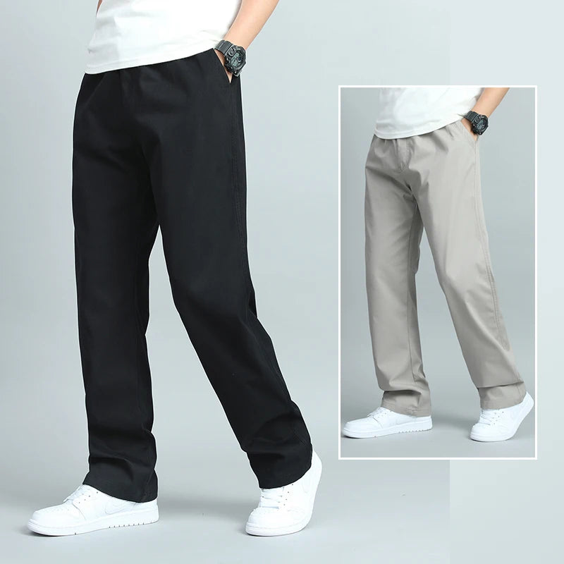 Men's Cotton Loose Fit Straight Leg Casual Trousers