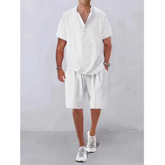 Men's Casual Two-Piece Polo Shirt and Shorts Set