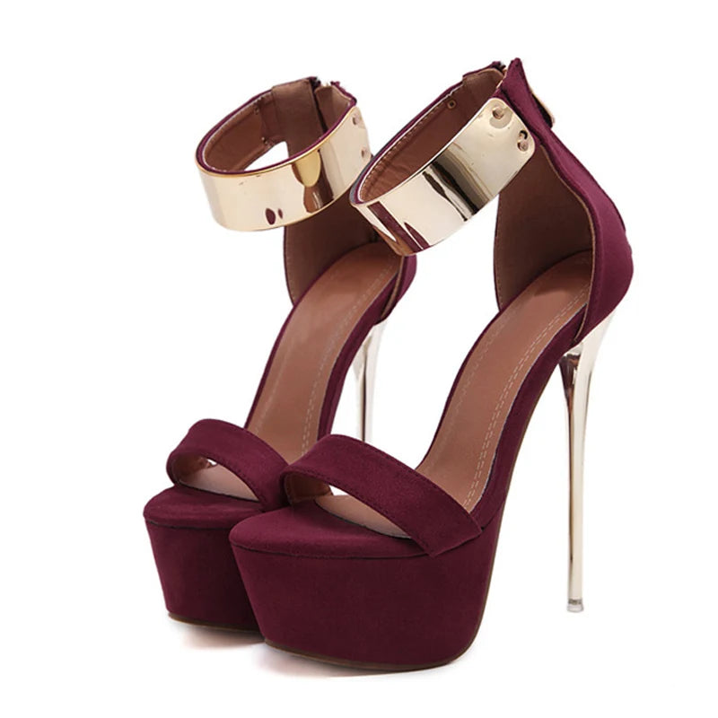 Women's 16CM Platform High Heels with Metal Ankle Strap Cover