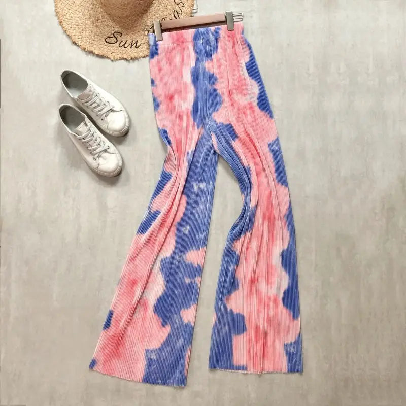 REALEFT Vintage High-Waist Printed Long Pants - Loose Wide Leg Fit- Loose Wide Leg Fit