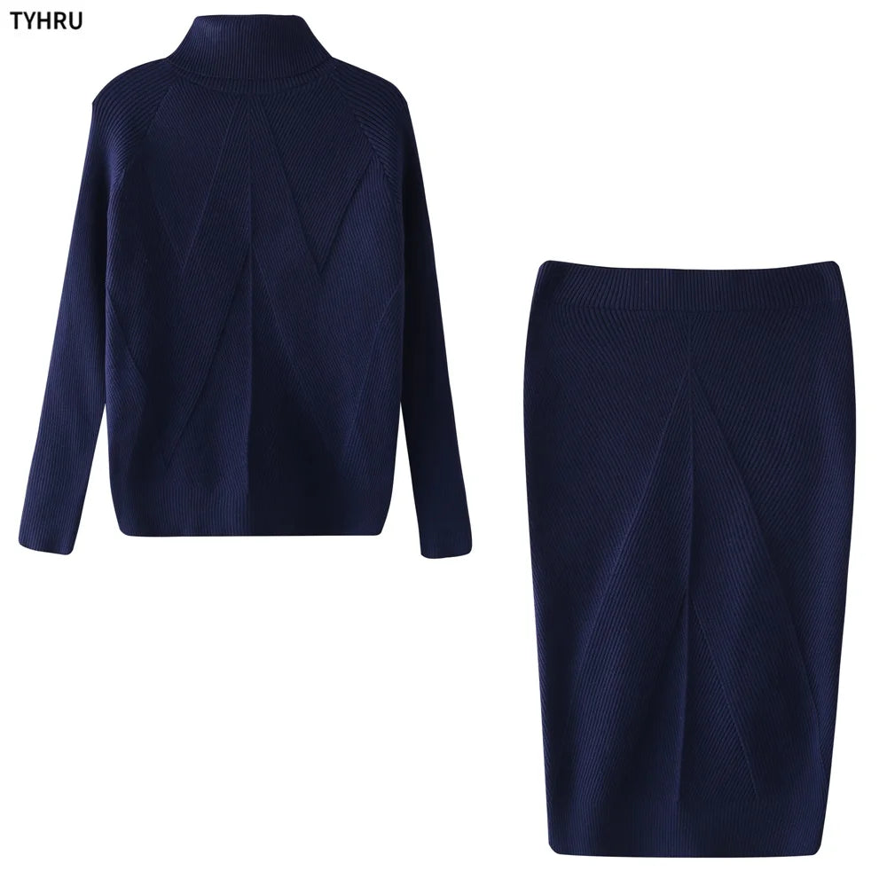 TYHUR Women's Turtleneck Sweater & Slim Skirt Two-Piece Set