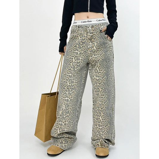 Vintage-Inspired Leopard Print Wide Leg Overalls for Women