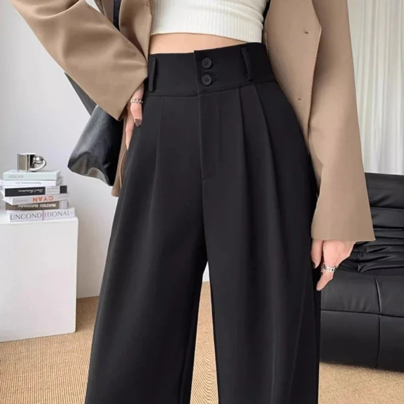 Womens High-Waisted Versatile Draped Loose Straight Pants