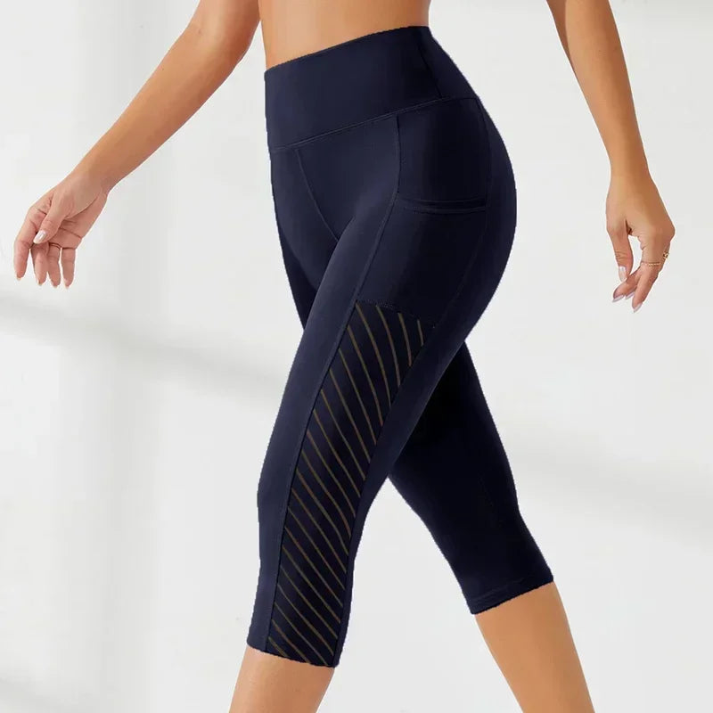 High-Waisted Hip-Lifting Slimming Yoga Crop Pants with Panel Pocket Design