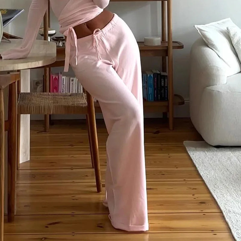 Women's 2-Piece Loose Pants and Flare Sleeve Crop Top Set
