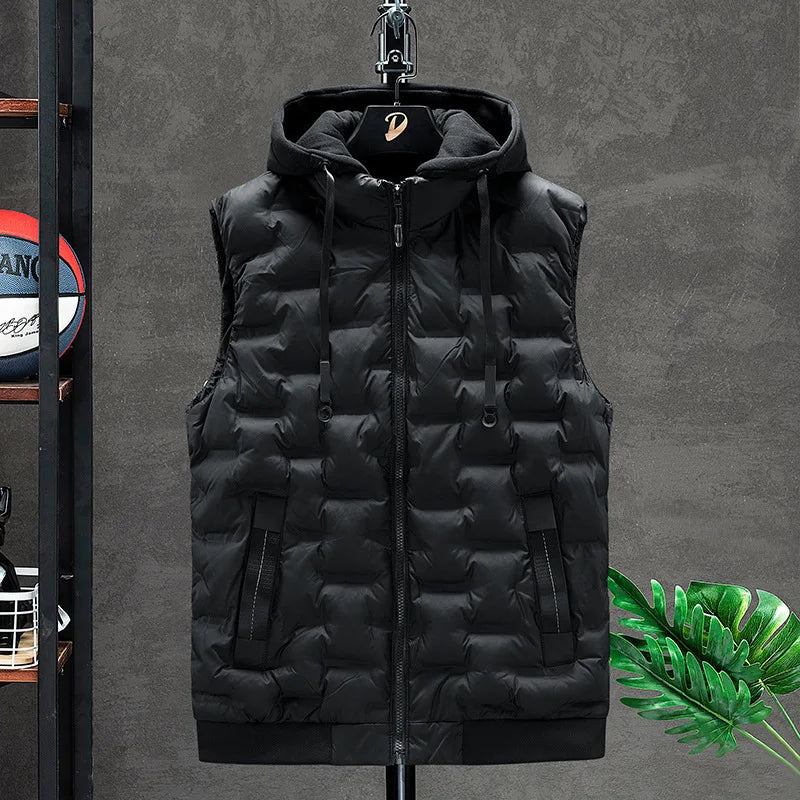 Men's Padded Hooded Vest Jacket:
