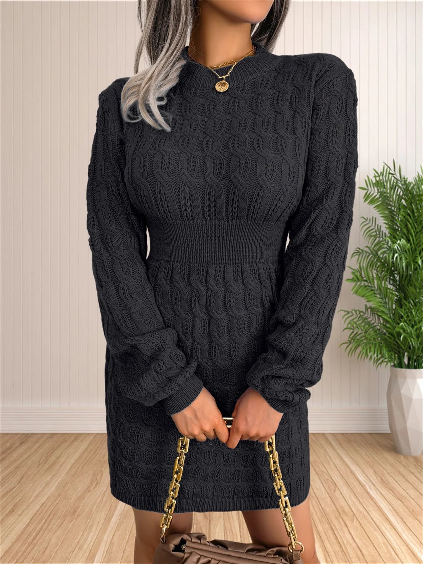Women's Long Sleeve Knit Sweater Dress – Bodycon Crewneck Pullover