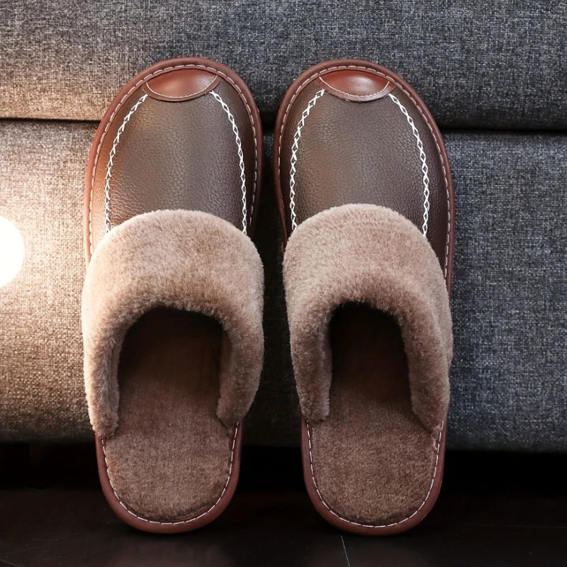 Unisex Waterproof Faux Leather Fluffy Casual Slippers - Various Colors