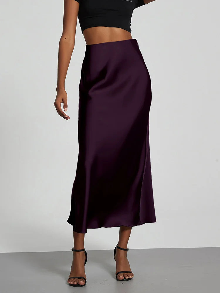 Women's Satin High-Waist Long Skirt - Elegant & Stylish Women's Maxi Skirt