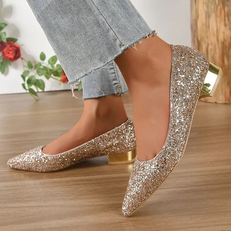 Women’s Shiny Silver Sequin Heels