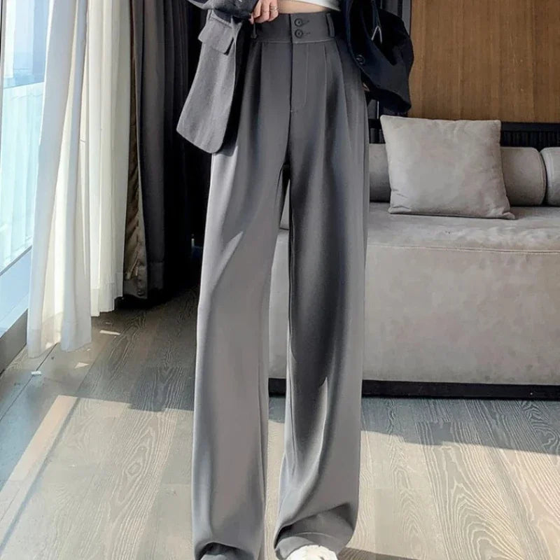 Womens High-Waisted Versatile Draped Loose Straight Pants