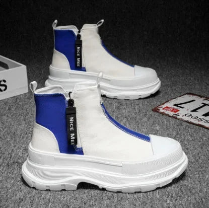 Men's High-Top Canvas Sneakers with Thick Soles and Side Zipper