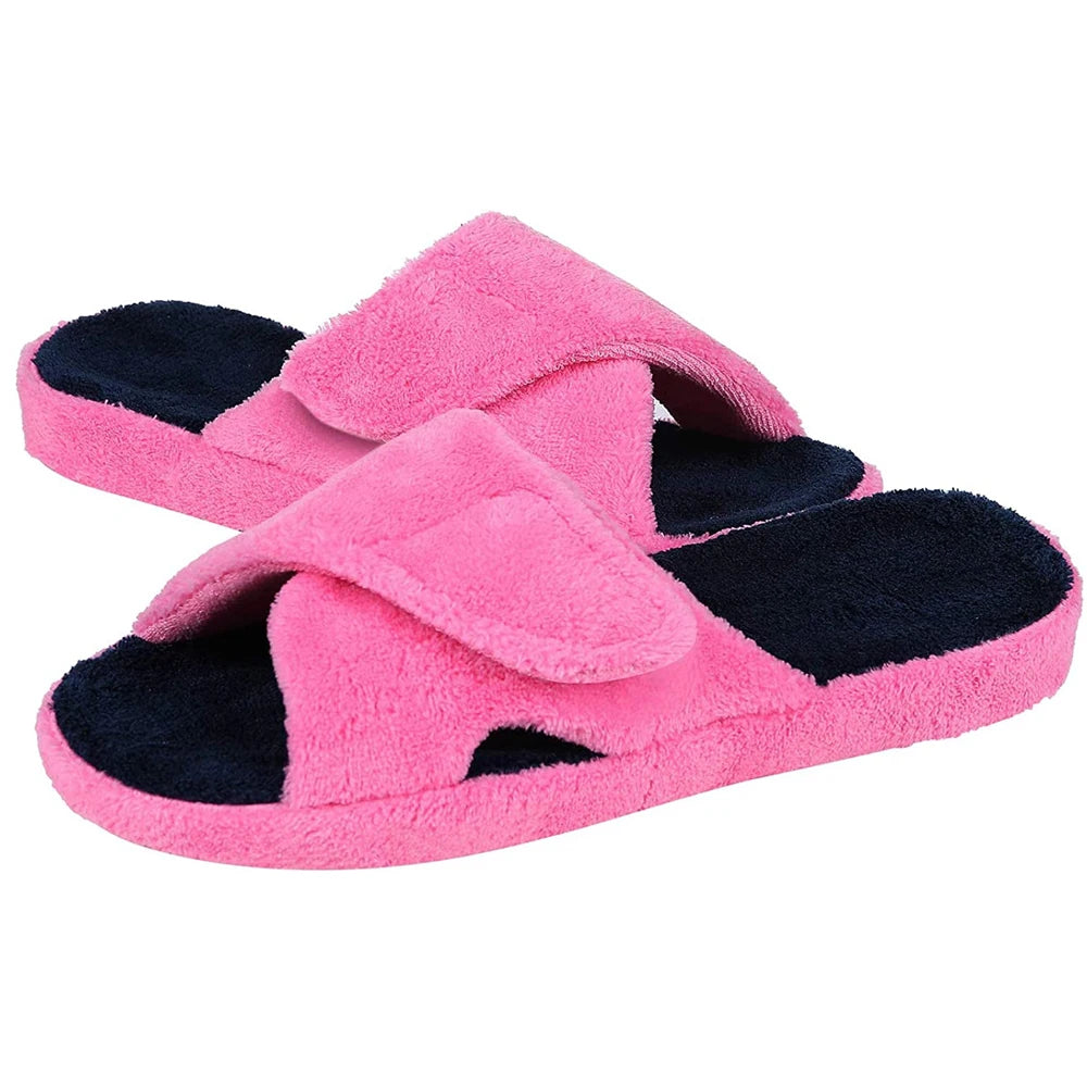 Women's Adjustable Open Toe Slippers with Corduroy Material