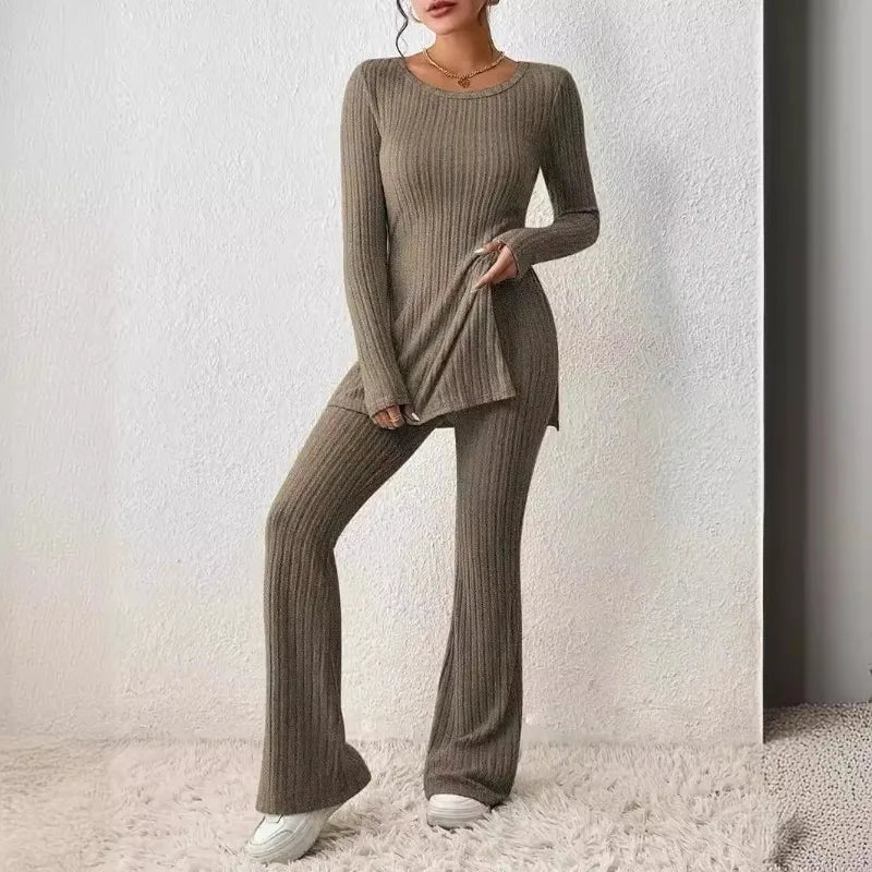 Women's Casual Two-Piece Knit Sweater and Elastic Waist Pants Set