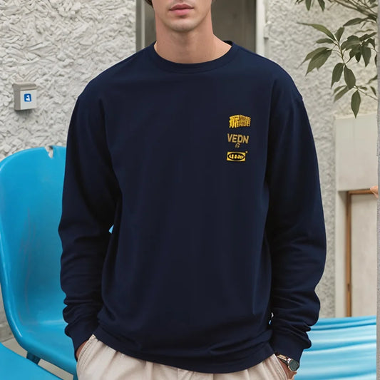 Veidoorn Men's Loose Fit Long Sleeve Sweater - Comfortable Casual Knit Top for Men